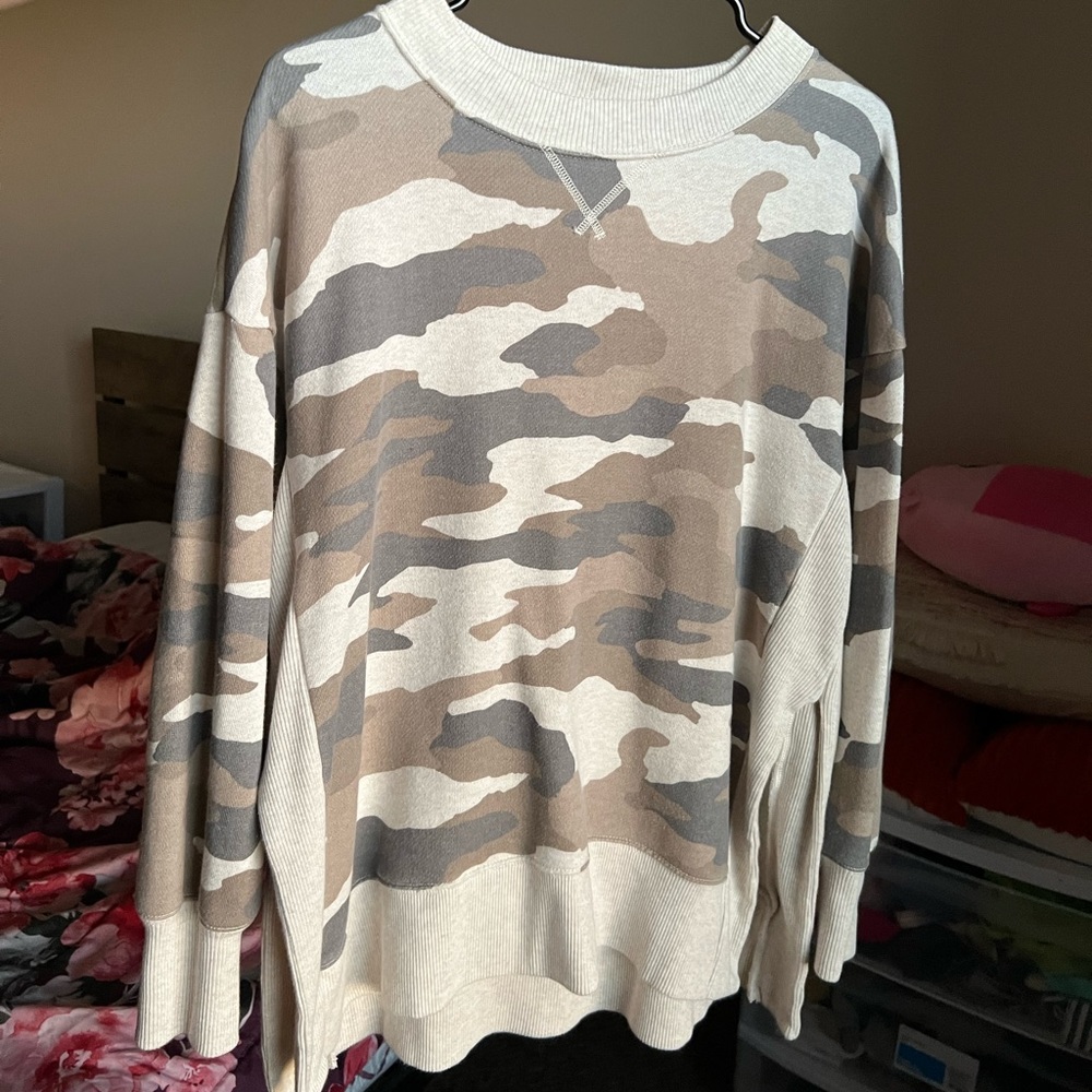Aerie Oversized Desert Sweatshirt Camo Green